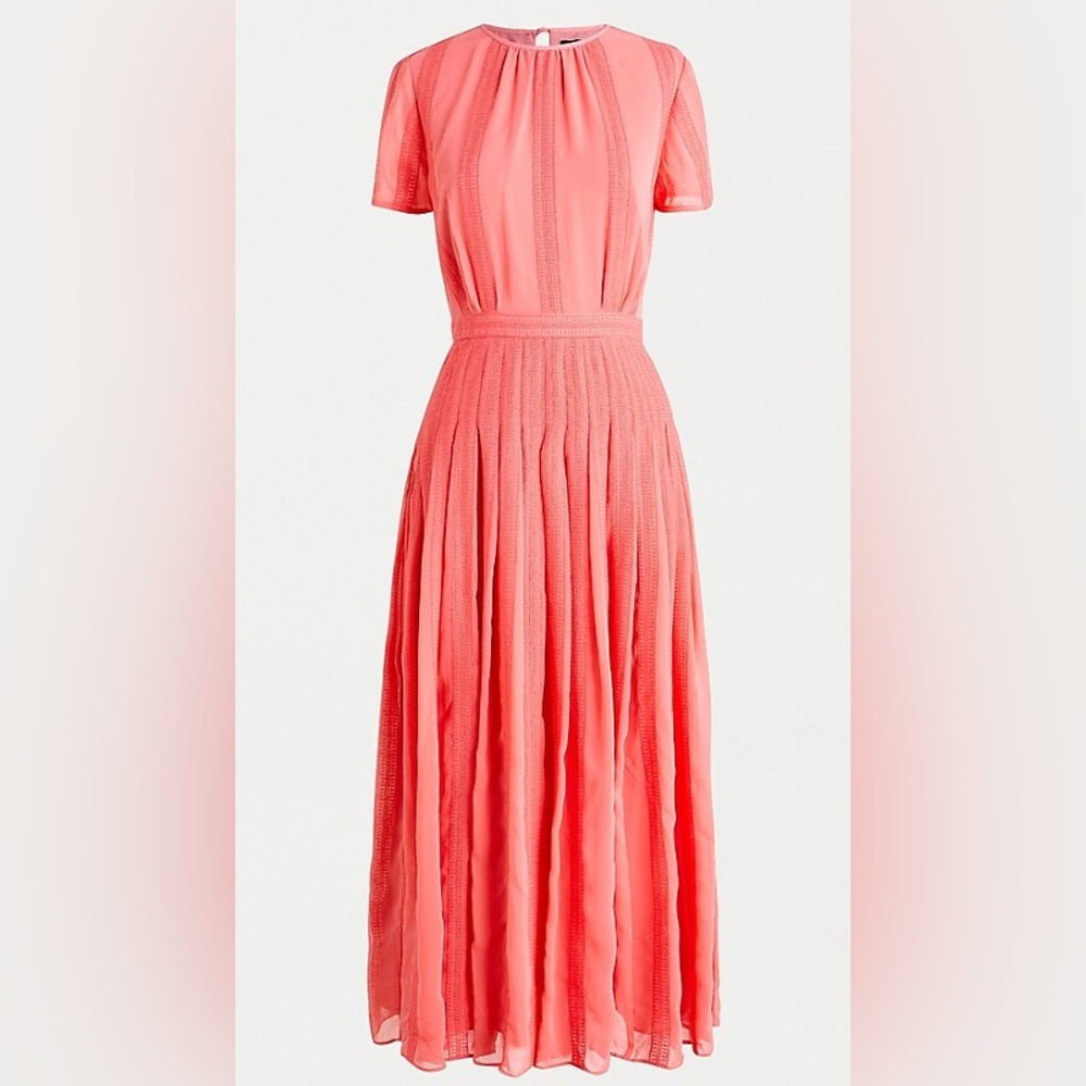 NWT J.crew coral Midi dress in embroidered chiffon size 0